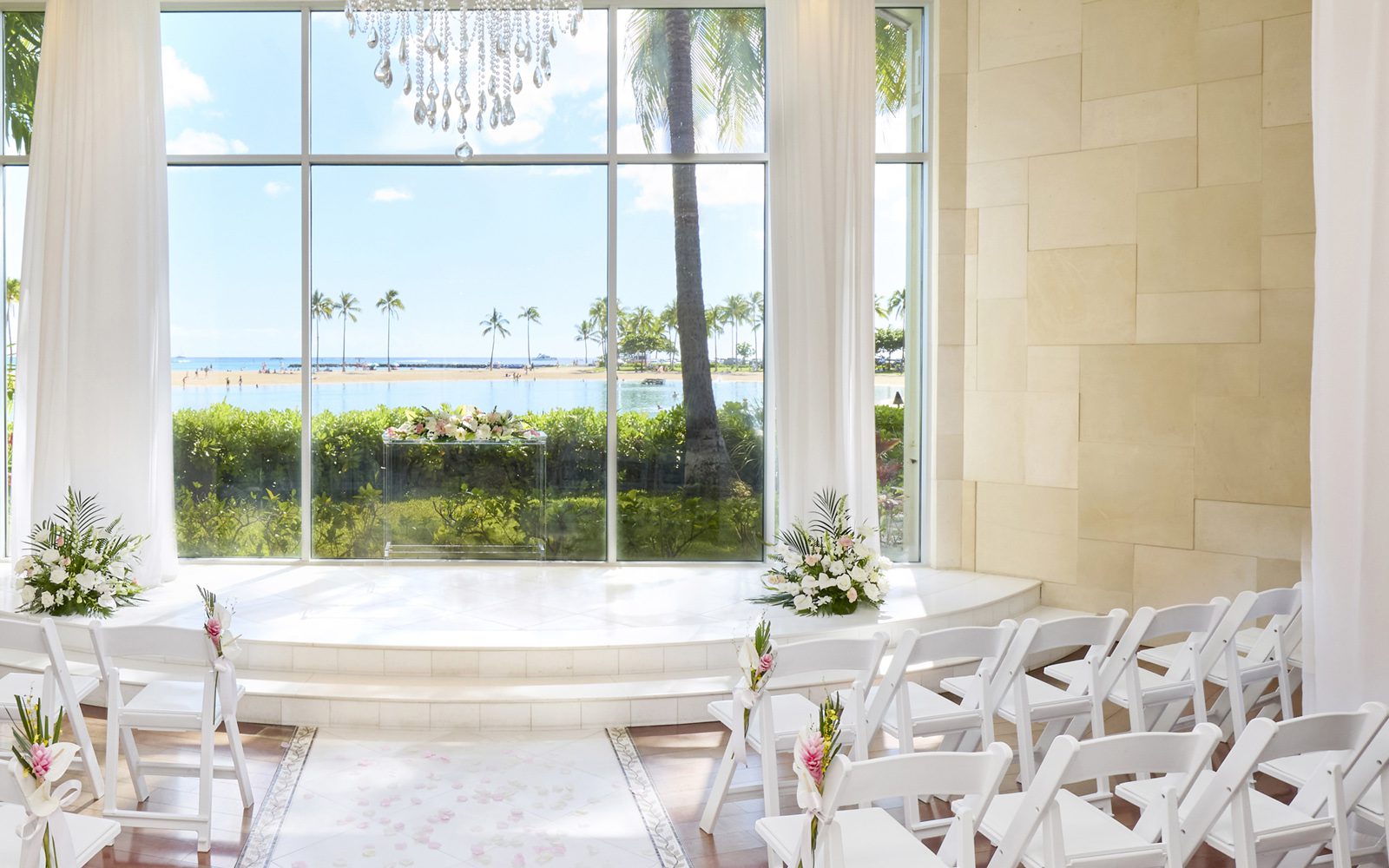 Interior of Paradise Chapel looking out towards the ocean