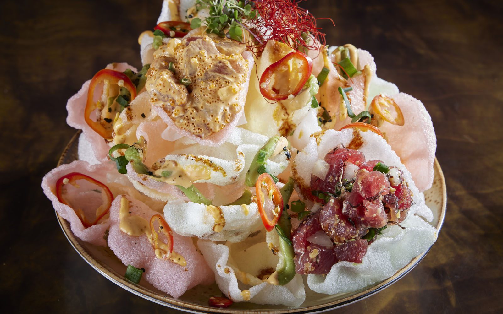 Poke Nachos at Tropics Bar & Grill