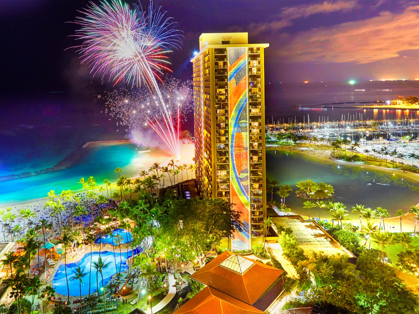 Fireworks display at the Hilton Hawaiian Village