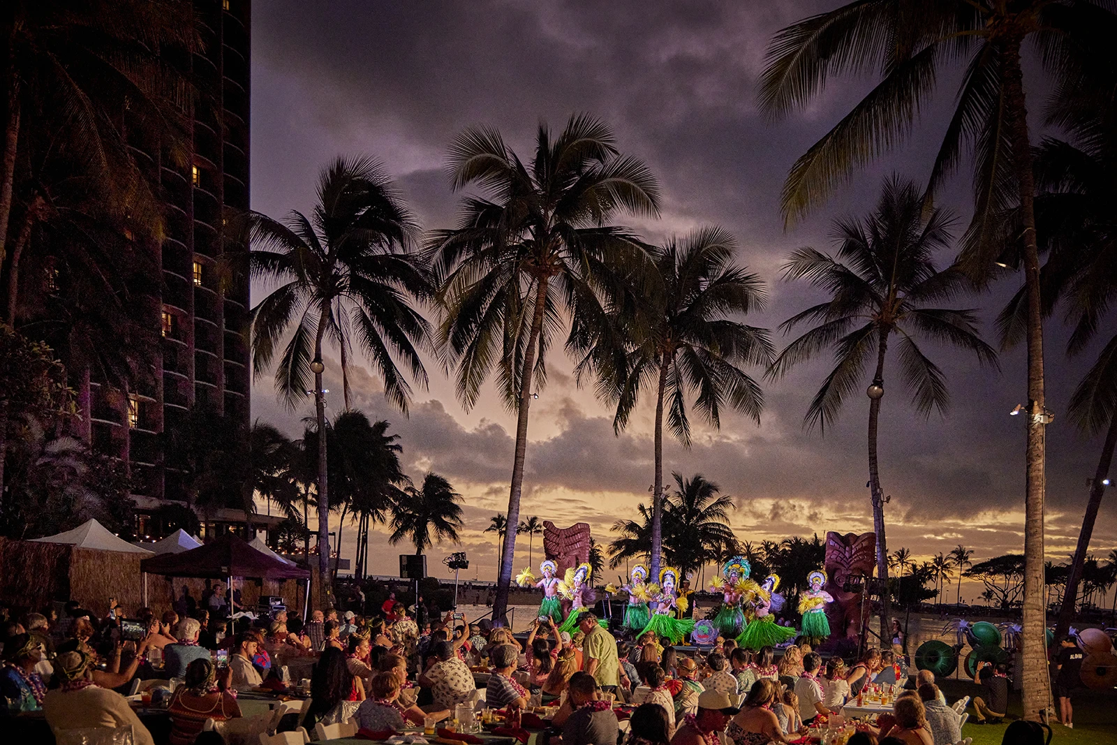 Night time view of the Waikiki Starlight Luau
