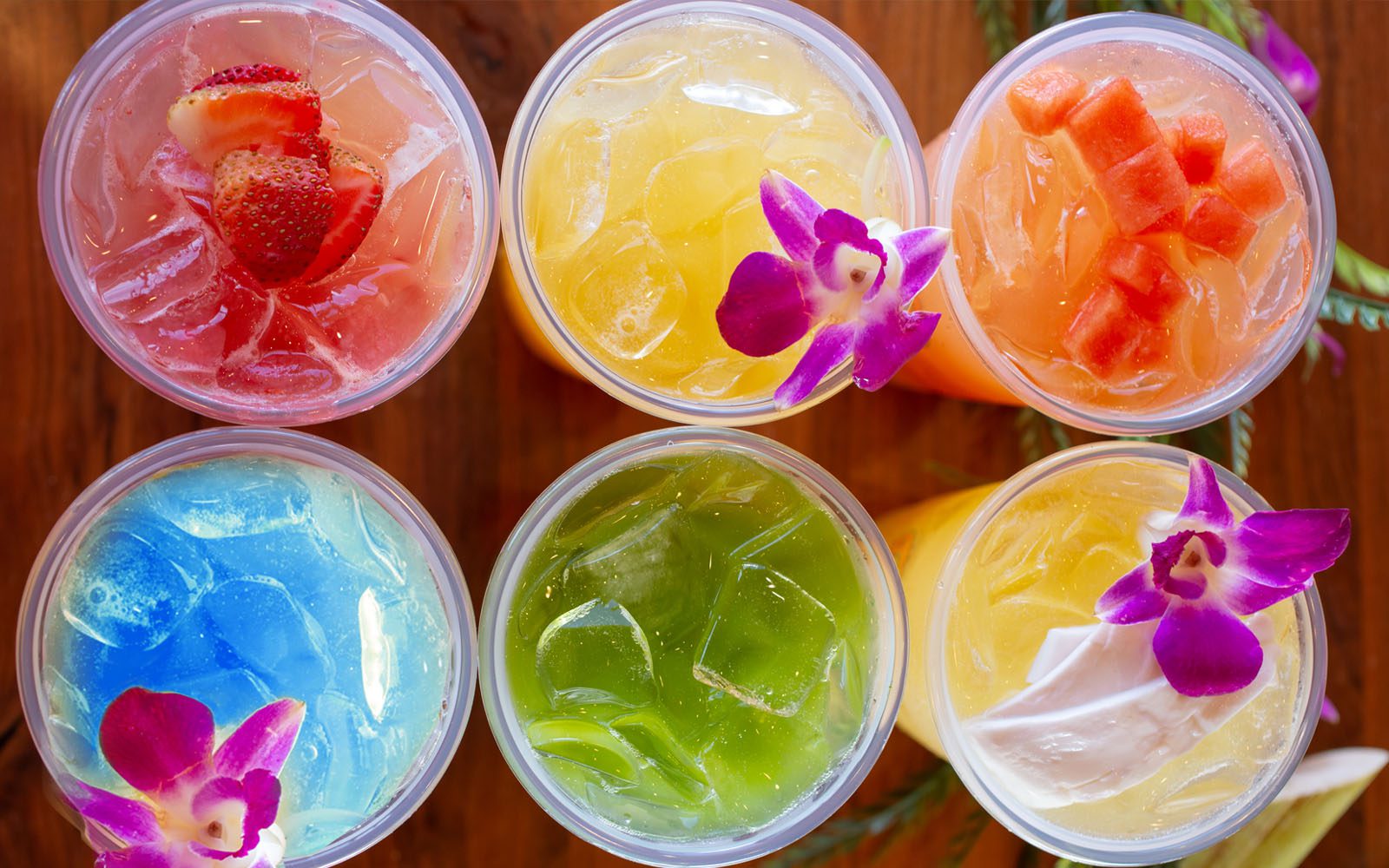 a photo of six Tropical Drinks