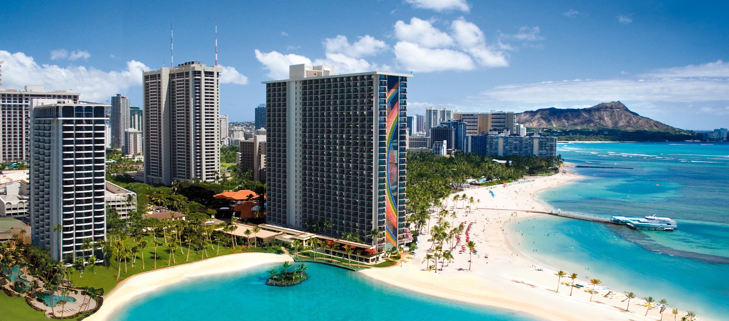 An exterior photo of the Hilton Hawaiian Village towers