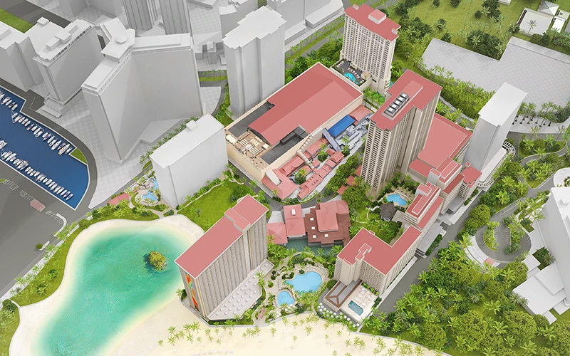 Aerial map of the Hilton Hawaiian Village