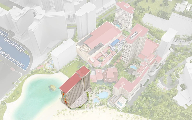 Aerial map of the Rainbow Tower at the Hilton Hawaiian Village