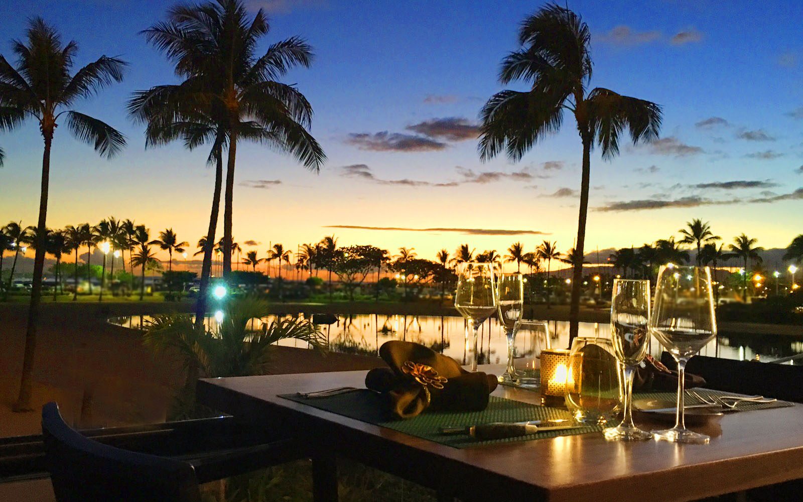 Oceanfront table at Bali Oceanfront in the evening
