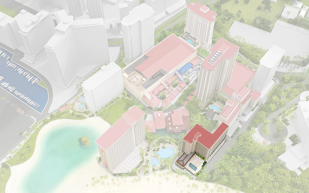 Aerial map of the Ali'i Tower at the Hilton Hawaiian Village