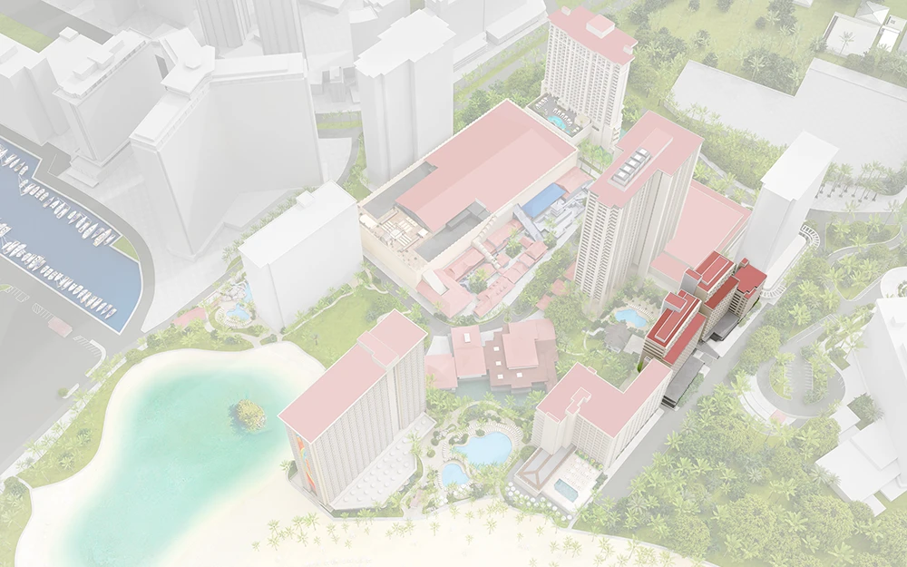 Aerial map of the Diamond Head Tower at the Hilton Hawaiian Village