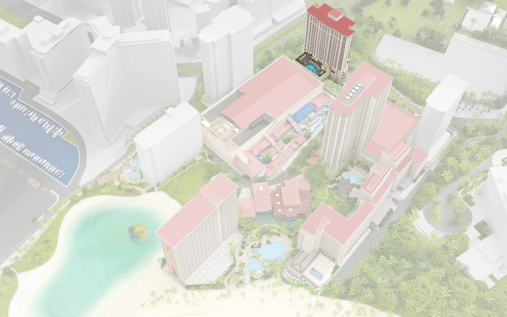 Aerial map of the Kalia Tower at the Hilton Hawaiian Village